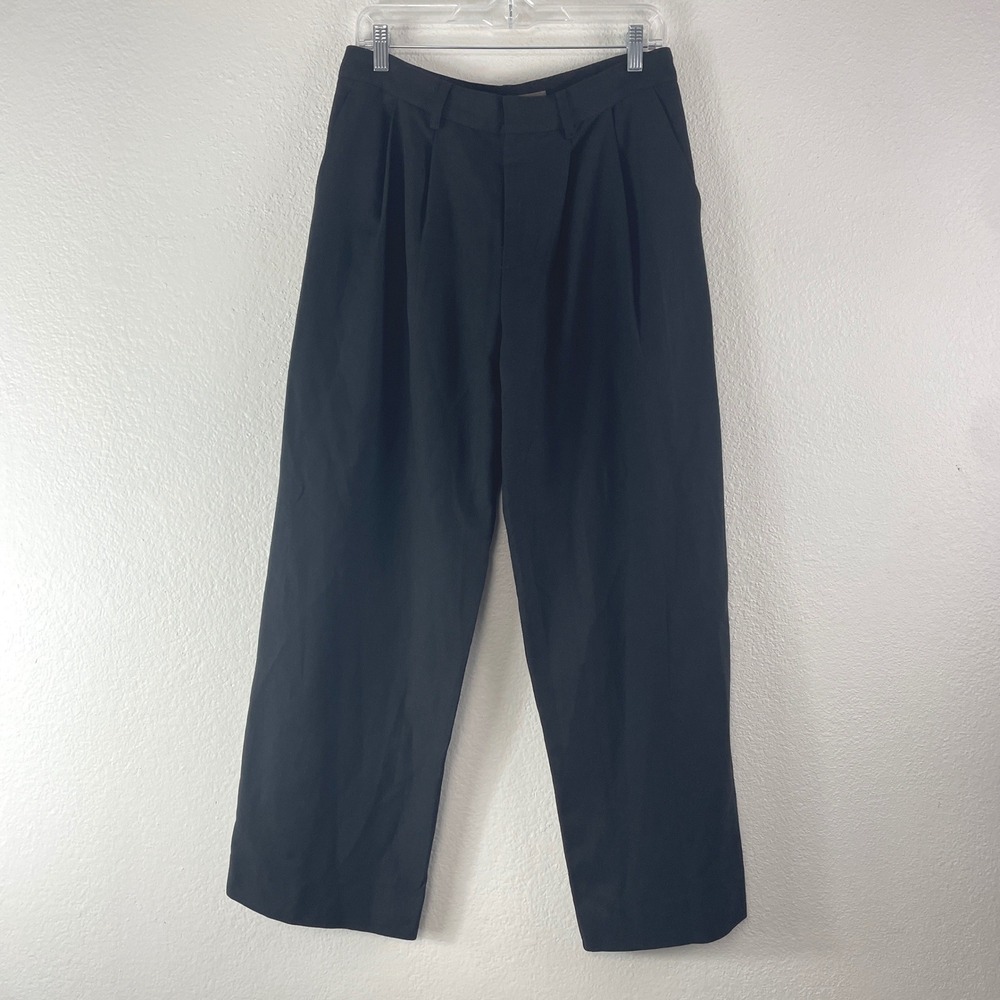 Enza Costa Pleated Wide Leg Trousers Size 2 Medium Black Minimalist Office Wear